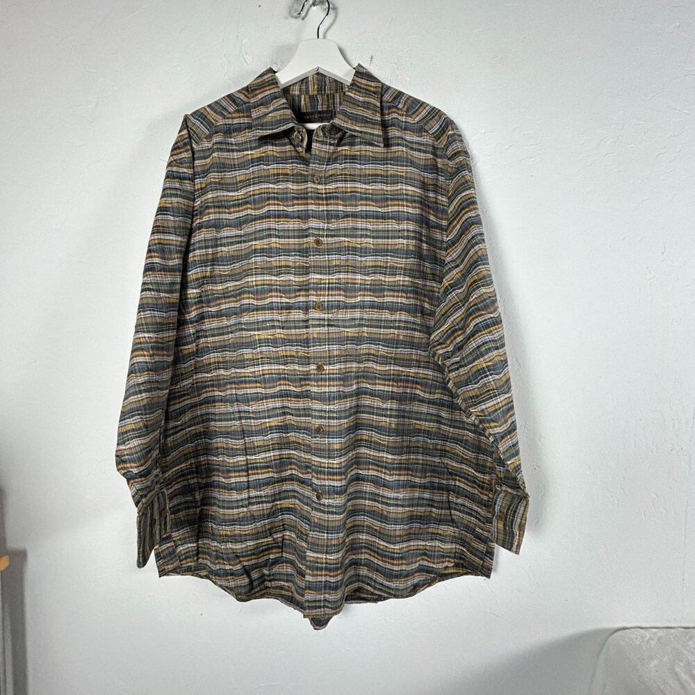 Vintage Jhane Barnes Mens Textured Plaid Button Up Shirt XXL Long Sleeve Multi